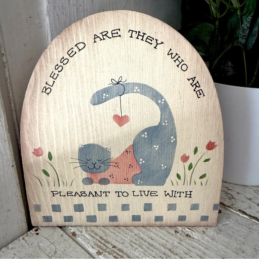Blessed Are They Who Are Pleasant To Live With Cat Wood Wall Plaque Country